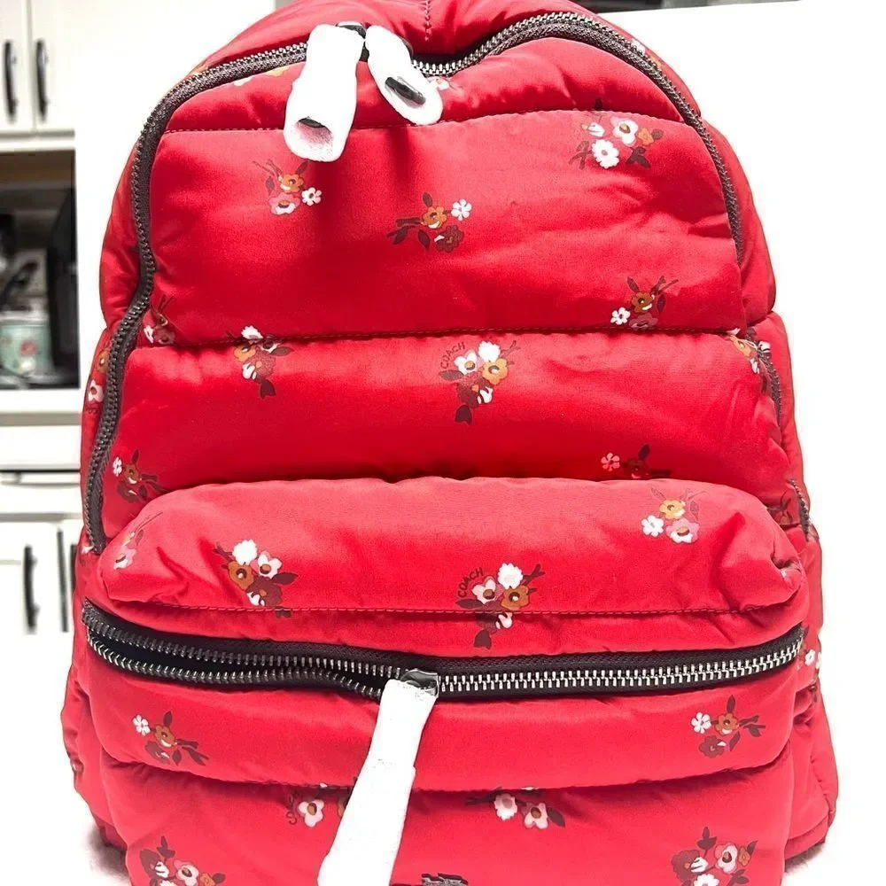 🔥🎁New! Coach Large Floral Quilted Satin Backpack Msrp:$325 Limited Edition